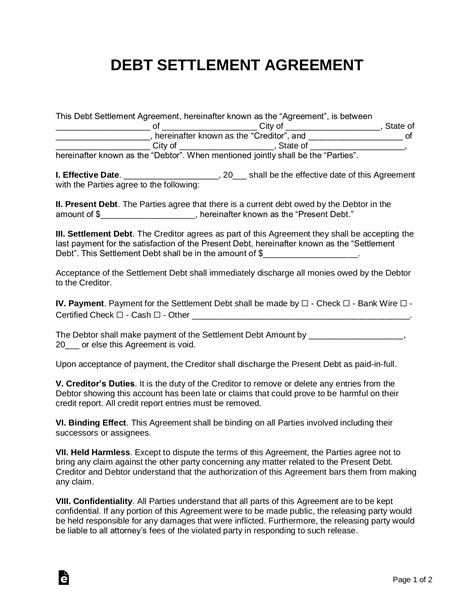 Debt Agreement Template