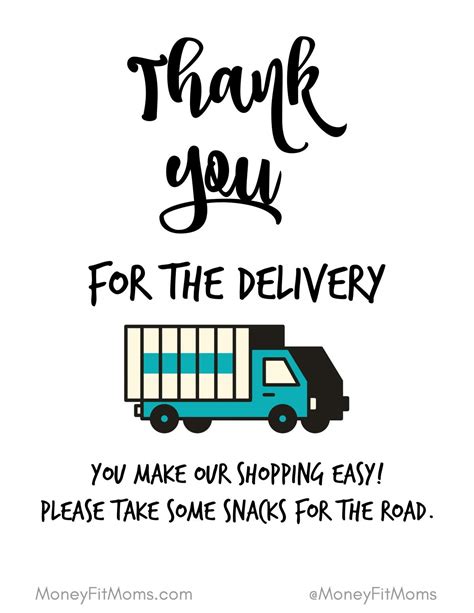 Delivery Driver Thank You Sign Printable