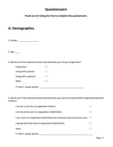 Demographic Questionnaire Template