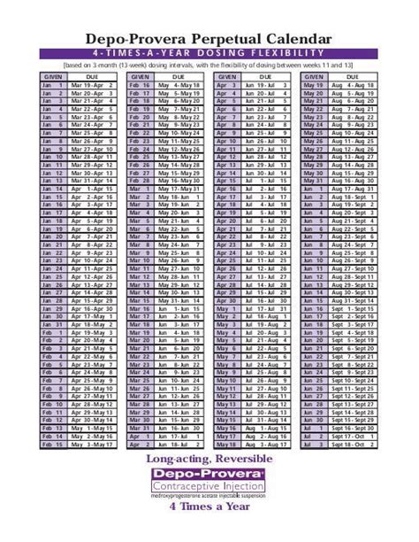 Depo Schedule Printable