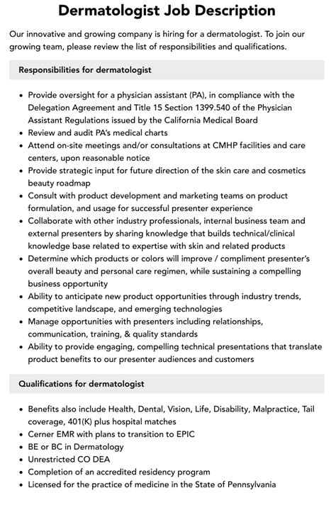 Dermatologist Career Description