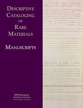 Descriptive Cataloging Of Rare Materials Manuscripts