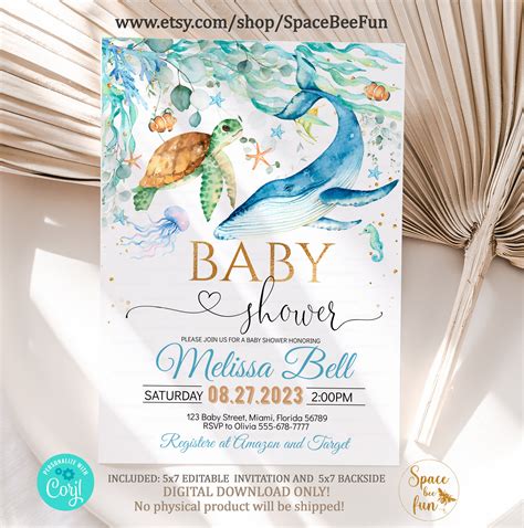 Die Cut Baby Shower Sea Creatures Invitation Templates