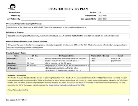 Disaster Recovery Report Template