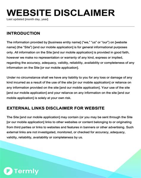 Disclaimer Template For Website