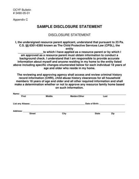 Disclosure Statement Template