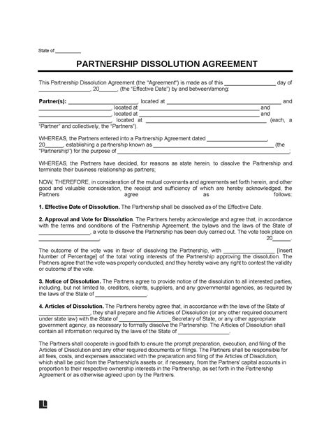 Dissolution Agreement Of Partnership Template