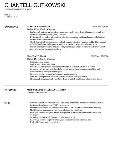 District Manager Resume Template