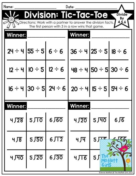 Division Tic Tac Toe Game Printable
