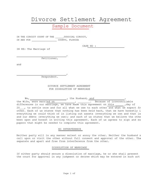 Divorce Settlement Templates Free