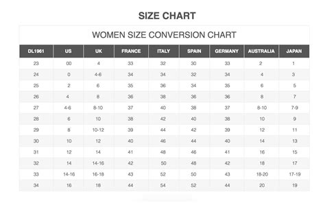 Dl1961 Size Chart