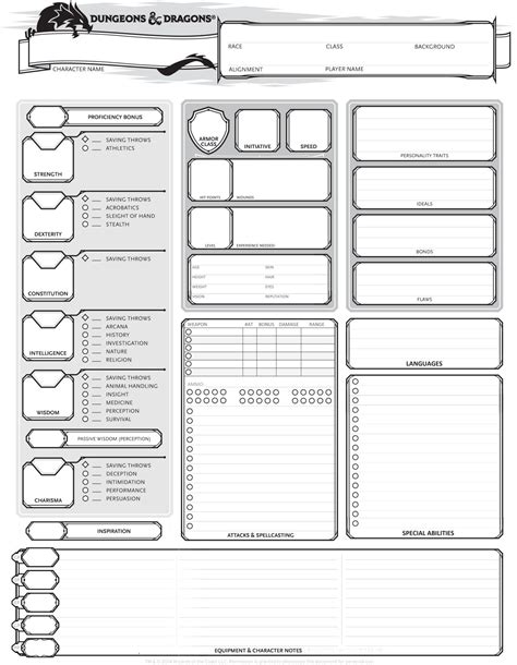 Dnd 5e Printable Character Sheet