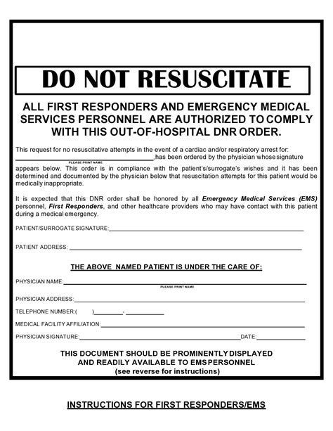 Do Not Resuscitate Printable Dnr Form