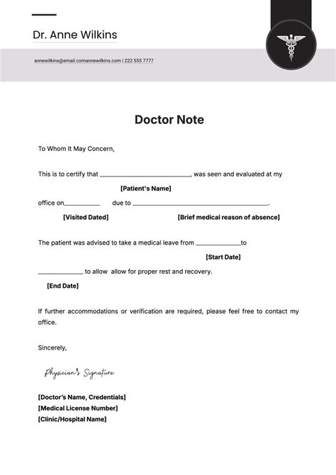 Doctor Note Template Free