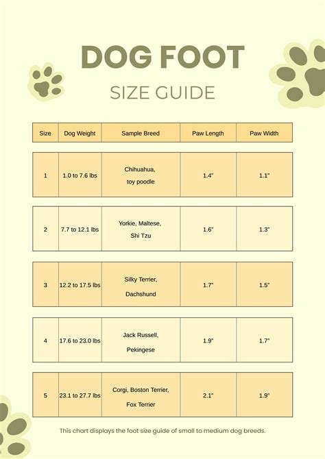 Dog Shoes Size Chart