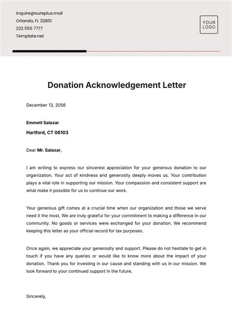 Donation Acknowledgement Letter Template