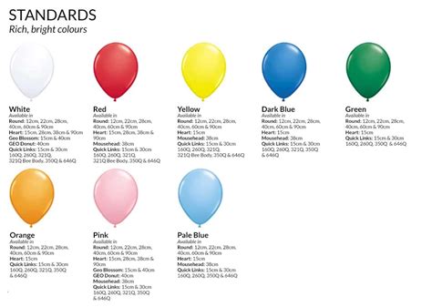 Double Stuffed Balloon Color Chart