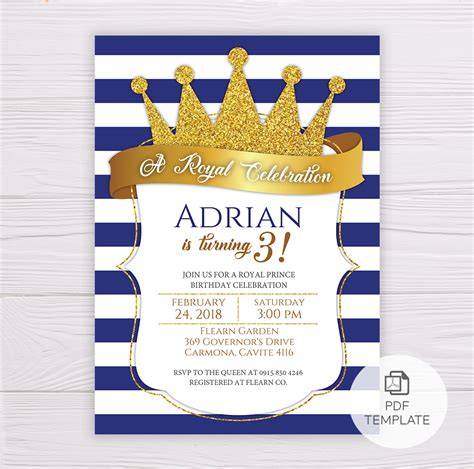 Downloadable Royal Prince Birthday Invitation Template Free