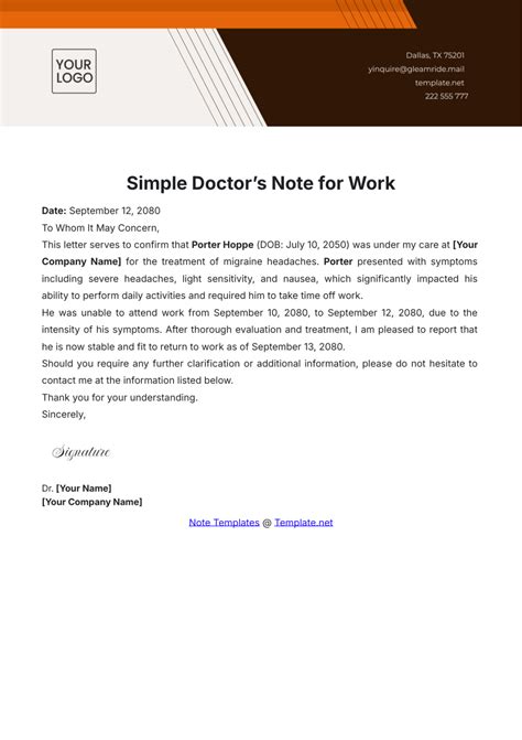 Dr Note Template For Work