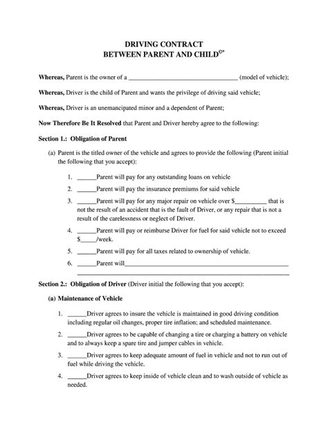 Driving Contract Template