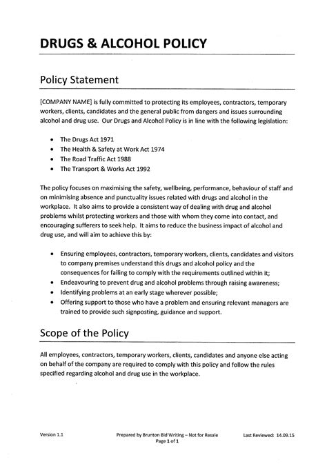 Drug & Alcohol Policy Template