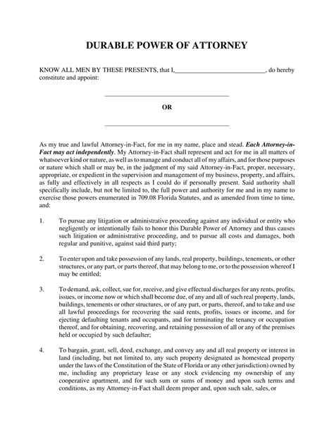 Durable Power Of Attorney Template Free