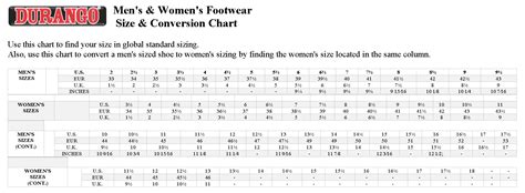 Durango Boot Size Chart
