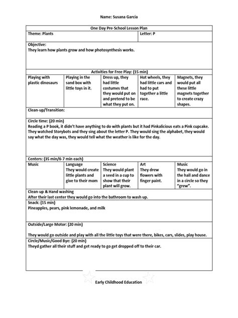 Early Childhood Education Lesson Plan Template