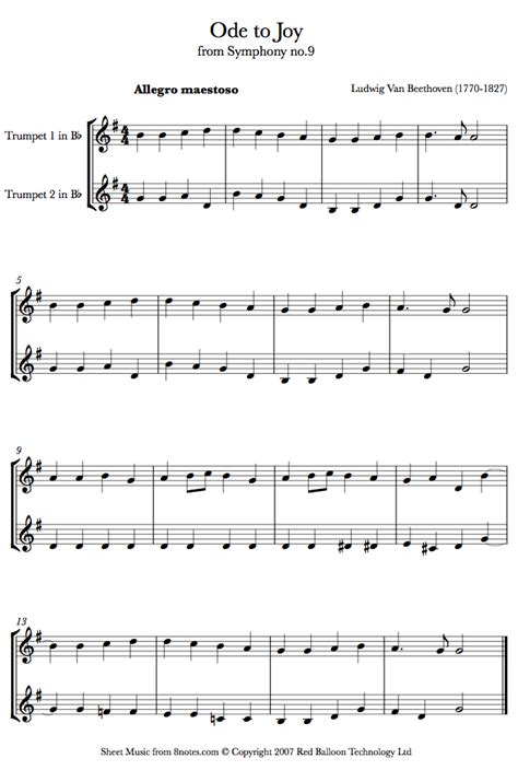 Easy Ode To Joy Trumpet Printable Sheet