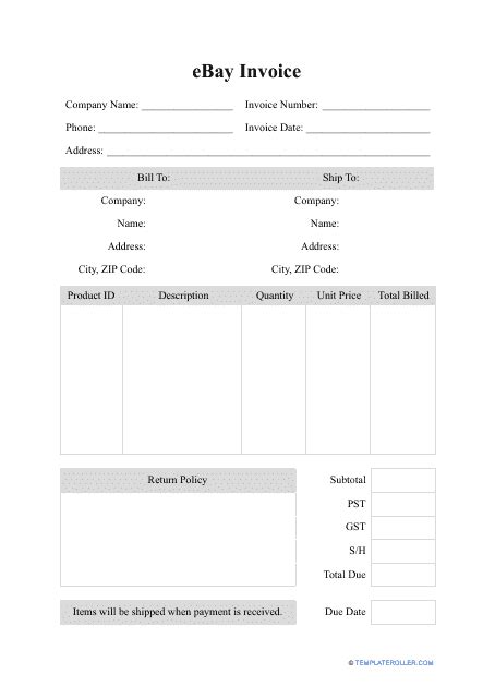 Ebay Invoice Template