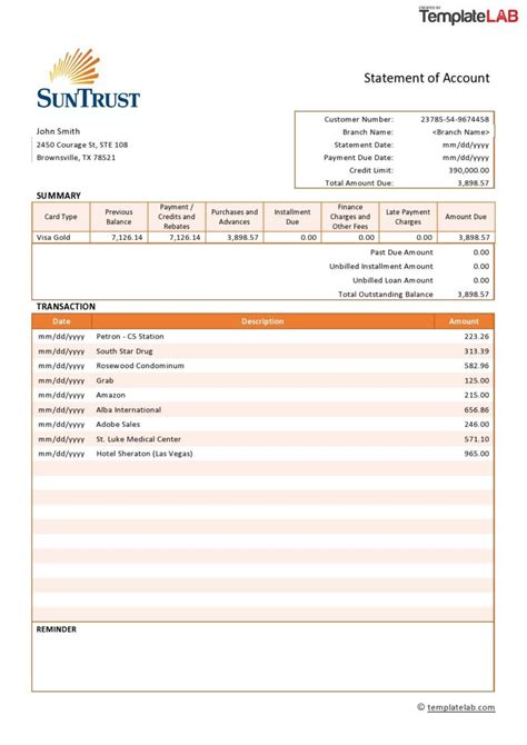 Editable Bank Statement Template