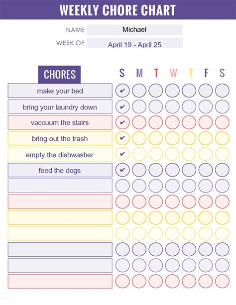 Editable Chore Chart Free