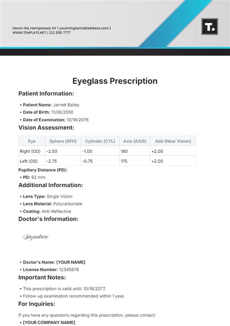 Editable Eye Doctor Prescription Template