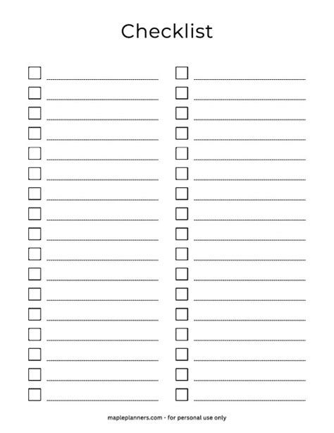 Editable Free Printable 2 Column Checklist Template