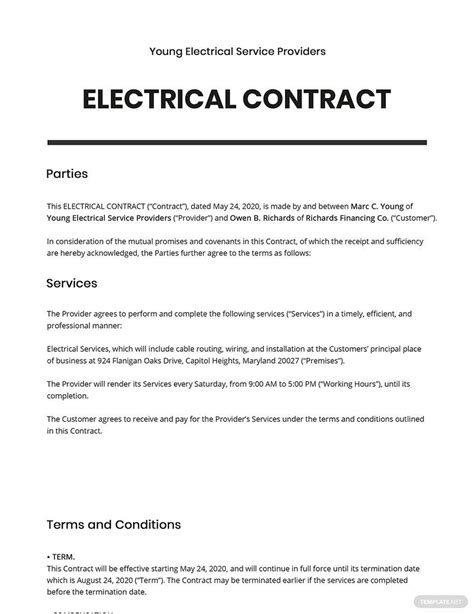 Electrician Contract Template