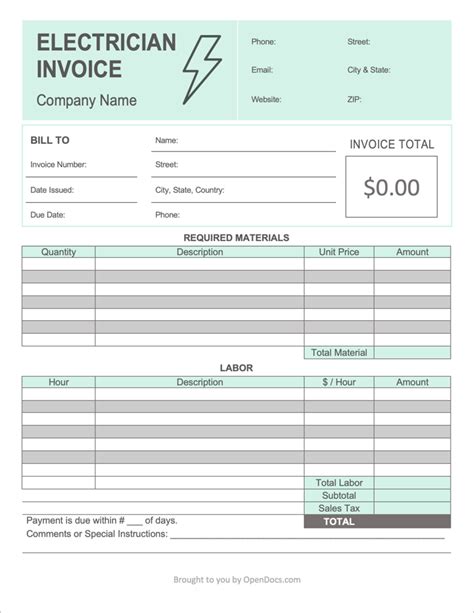 Electrician Invoice Template Free