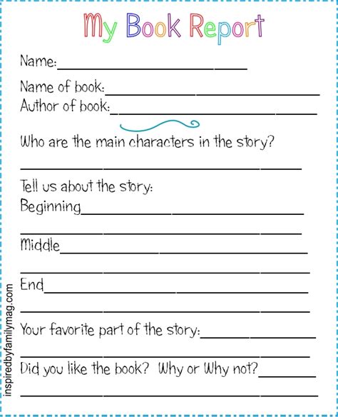 Elementary Book Report Template