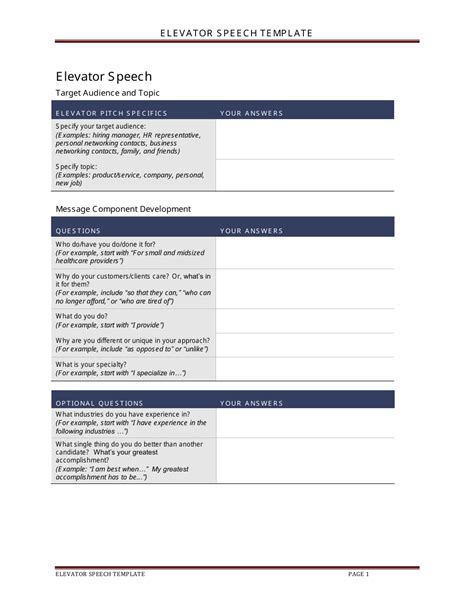 Elevator Speech Templates