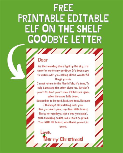 Elf On The Shelf Goodbye Letter Printable Editable