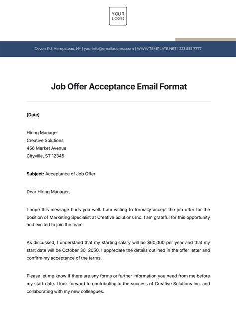 Email Template For Accepting Job Offer
