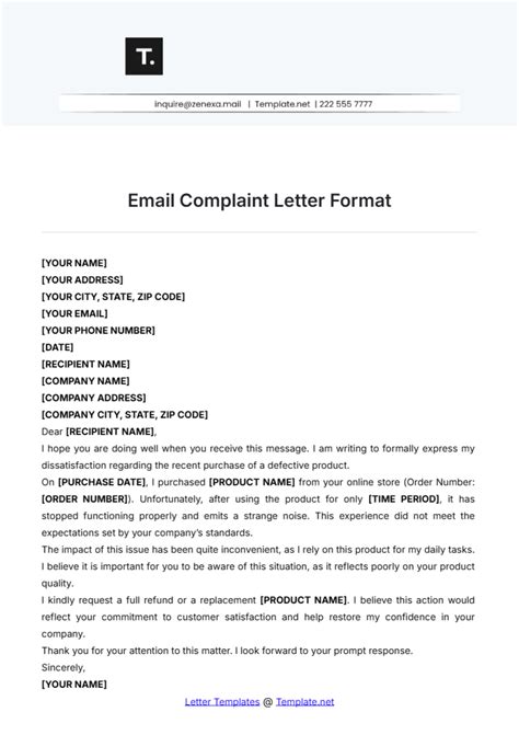 Email Template For Complaint