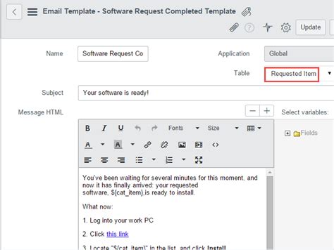 Email Template Servicenow