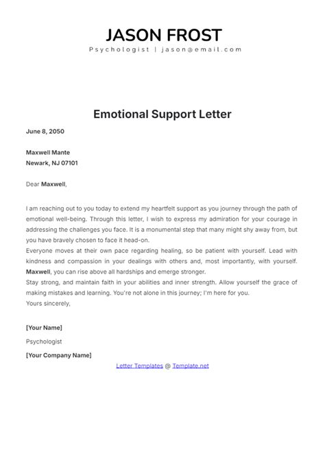 Emotional Support Letter Template