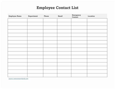 Employee Contact List Template