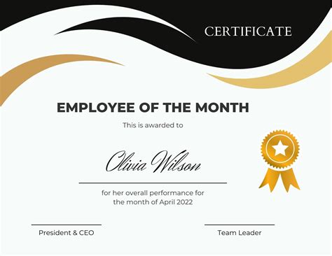 Employee Month Certificate Template