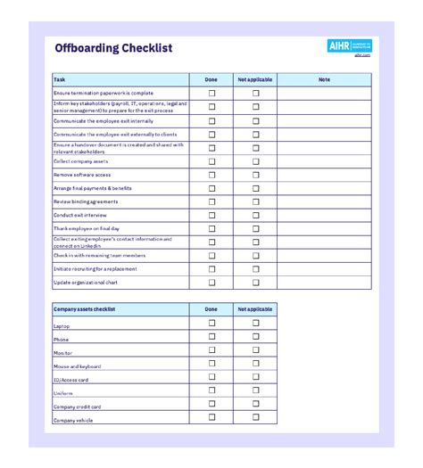 Employee Offboarding Checklist Template