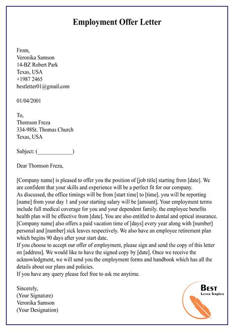 Employee Offer Letter Template