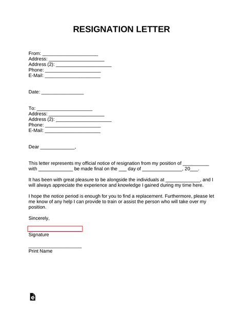 Employee Resignation Form Template