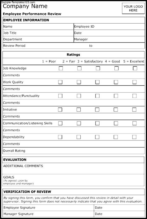 Employee Review Printable Employee Evaluation Form