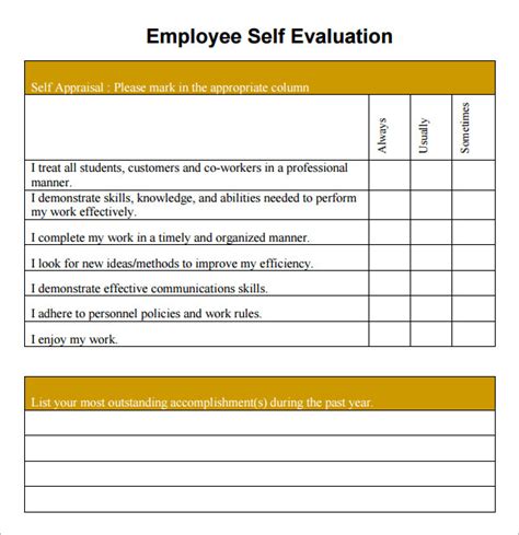 Employee Self Evaluation Template